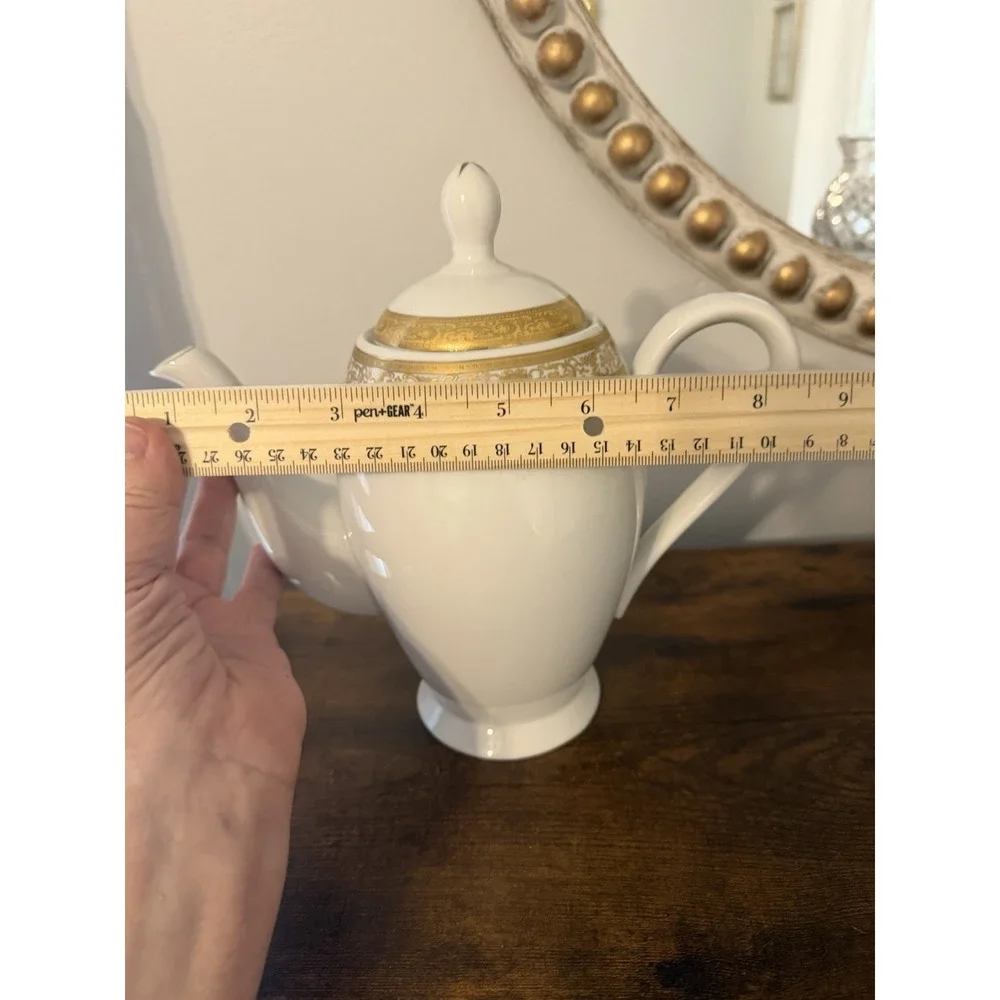 Vintage GNA Fine Porcelain Coffee Pot White Gold Encrusted Trim 8.75
